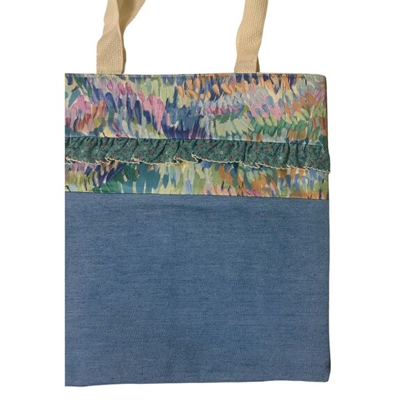 Handmade Denim & Fabric Tote Bag With Floral Appliqué - Picture 5 of 6